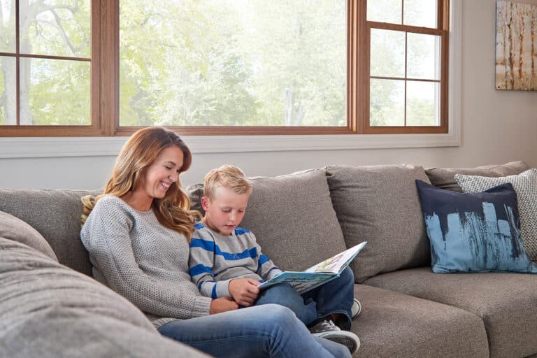 woman with child reading book