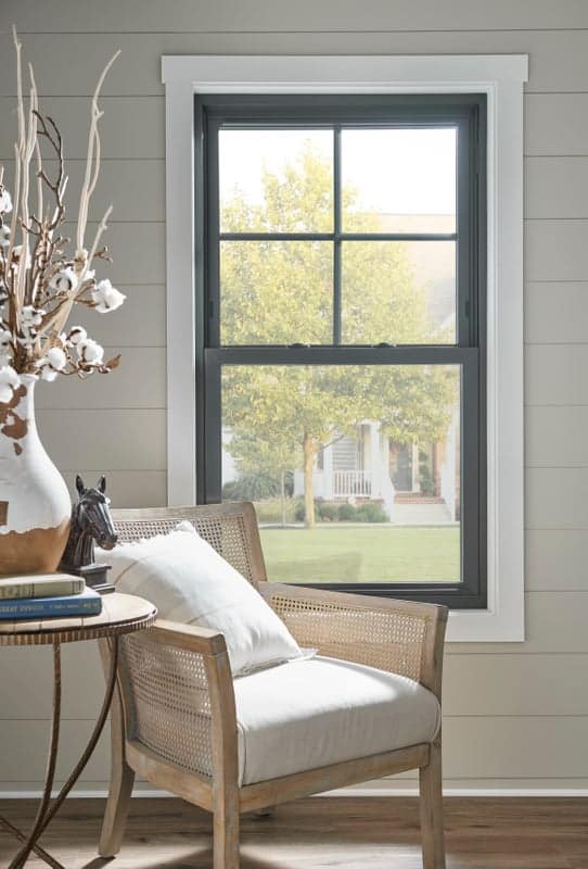 Interior shot of black double hung window