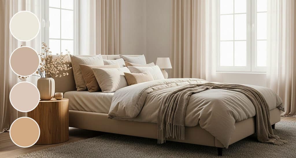a bedroom designed in warm neutral colors